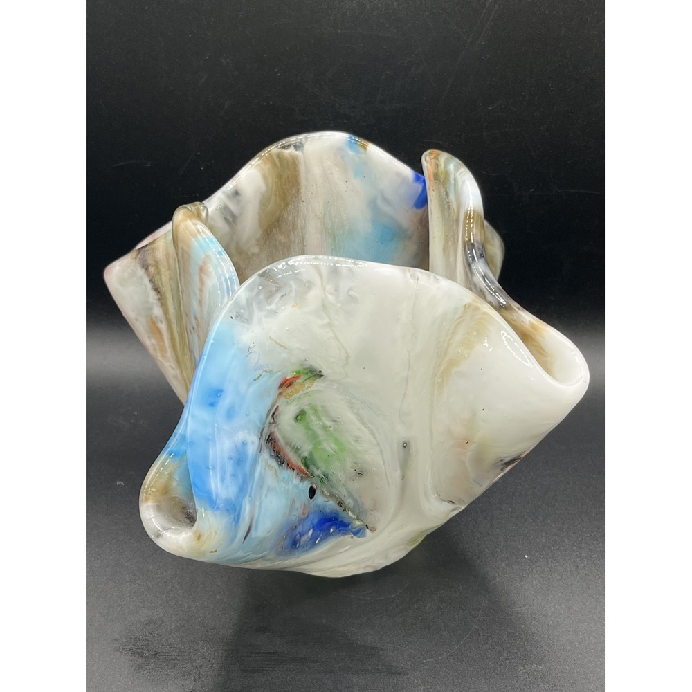 Hand Blown Glass Handkerchief Vase‎ - Multicolored 5.5" Tall - Beautiful!